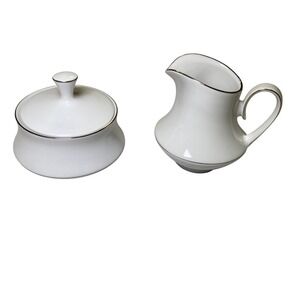 Eschenbach Bavaria Creamer Sugar‎ Bowl Set White Porcelain Platinum Trim Germany